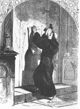 Martin Luther nailing his ninety-five theses to the church door in Wittenburg, Germany.